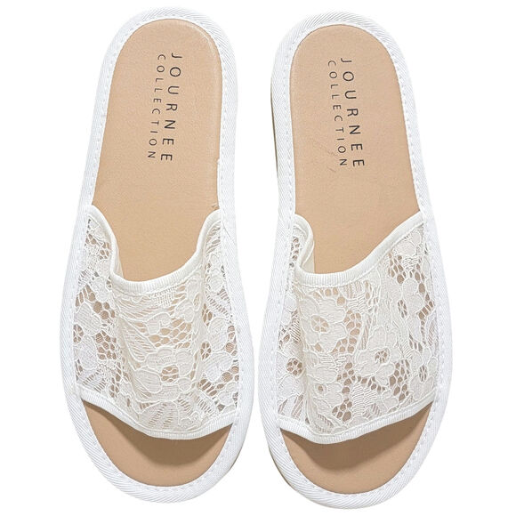 Journee Collection Women Eniola Flat Slide Sandals Size US 5.5M White Lace - Picture 4 of 5